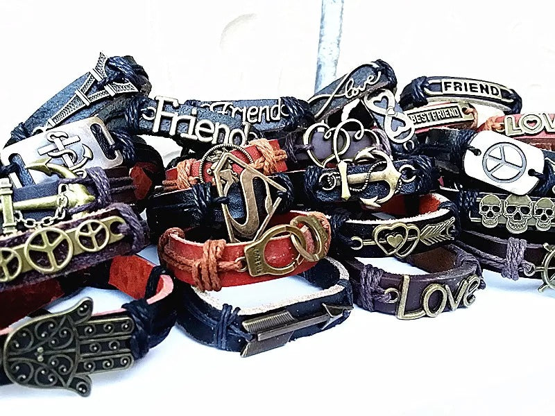 Wholesale 100 arbitrary mixed color hand-woven leather bracelet